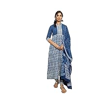 Women's Printed Cotton Casual Wear Lightweight and Comfortable Kurta with Dupatta Set (V_923)