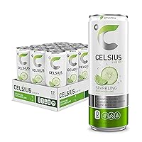 CELSIUS Sweetened with Stevia Sparkling Cucumber Lime Fitness Drink, Zero Sugar, 12oz. Slim Can (Pack of 12)