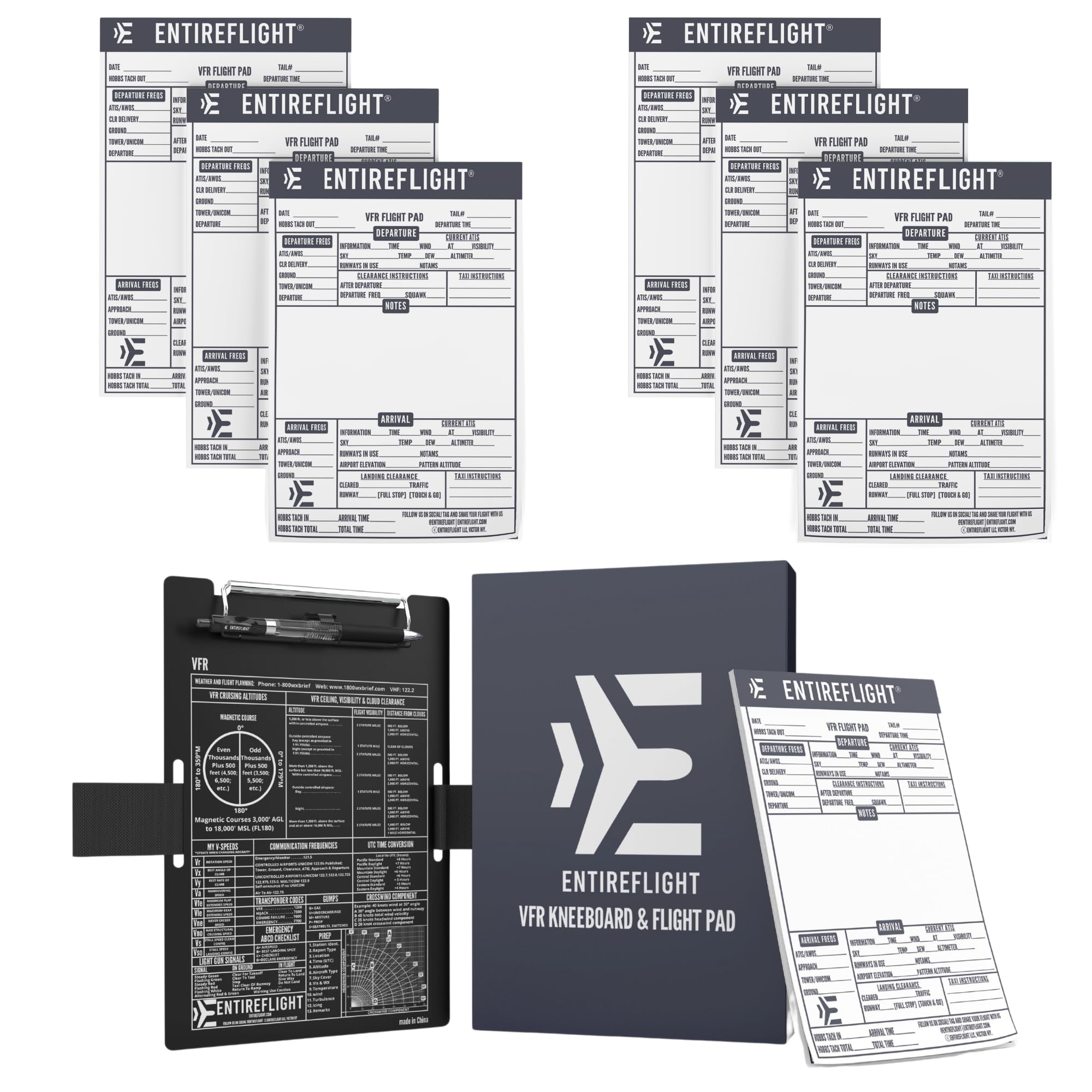 EntireFlight - Pilot Kneeboard, VFR Flight Pad 3 Pack, IFR Flight Pad 3 Pack Aviation Gear, Premium Aviation Bag and Kneeboard Accessories for PilotsBundle,