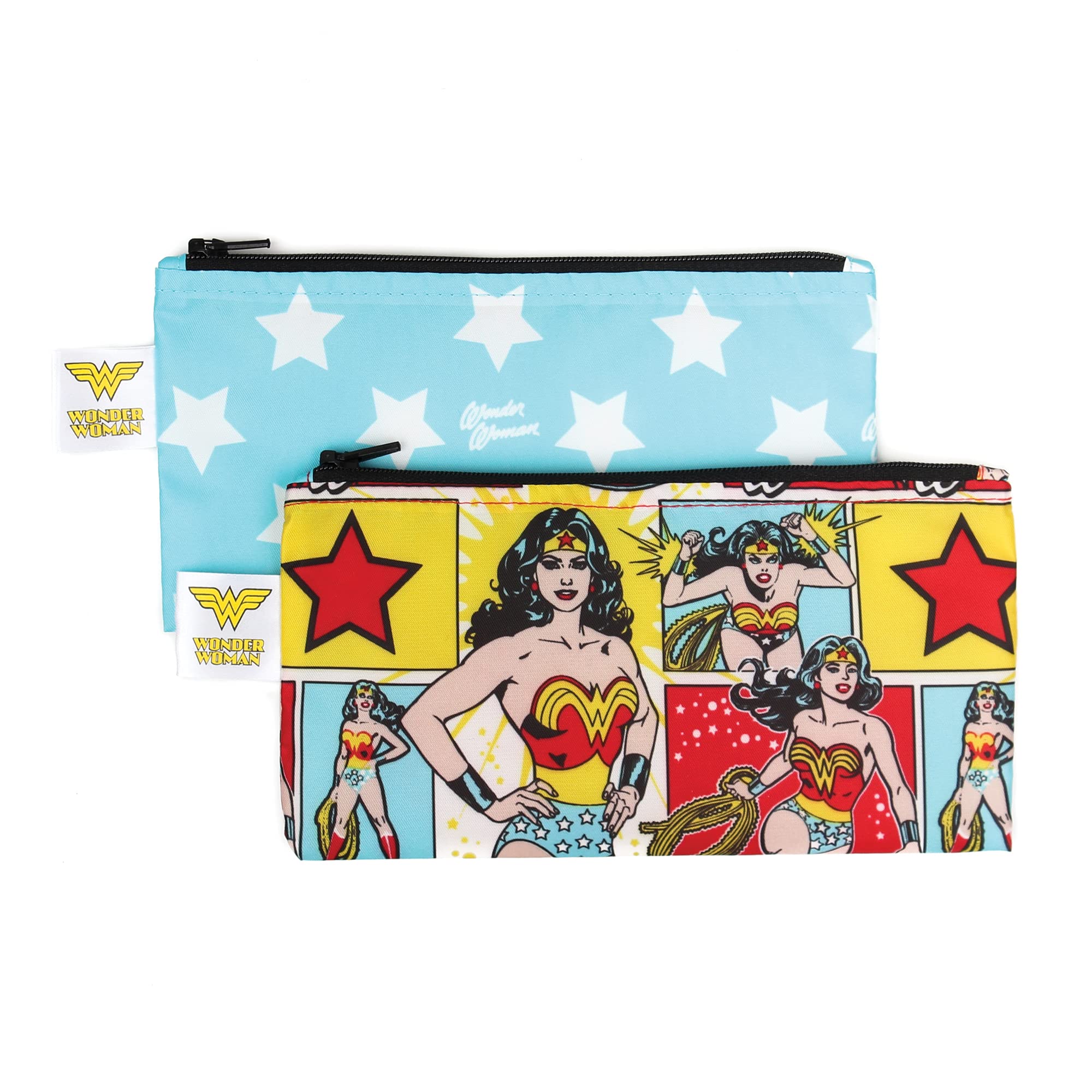Bumkins Snack Bags, Reusable Fabric, Washable, Food Safe, BPA Free - DC Comics Wonder Woman, (Pack of 2)