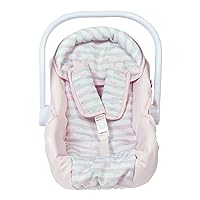 Adora Creative Pastel Pink Doll Car Seat Carrier -Removable Cover, Machine Washable,Fits Most Dolls,Plush Animals Up to 20 for Ages 2 and Up - Pastel Pink Hearts (White Handle)