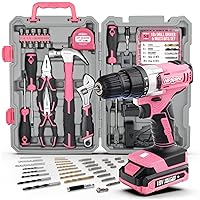 Hi-Spec 81pc Pink 18V Cordless Power Drill Driver Kit for DIY Projects