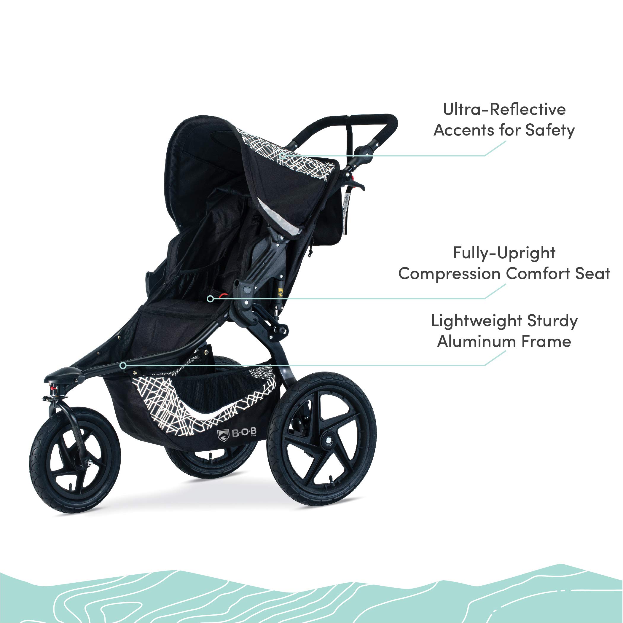 BOB Gear Revolution Flex 3.0 Jogging Stroller, Lunar - Ultra-Reflective Accents