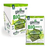 gimMe - Sea Salt & Avocado Oil - Big Sheets - Organic Roasted Seaweed Sheets - Keto, Vegan, Gluten Free- Healthy On-The-Go Snack for Kids & Adults - (.92oz) - (Pack of 10)