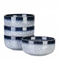 Cereal Bowls - 36 Ounce Ceramic Bowls, Japanese Noodle Bowl Set, Ceramic Bowls for Kitchen, Breakfast, Oatmeal, Microwave and Dishwasher Safe, [Set of 4], Dark Blue