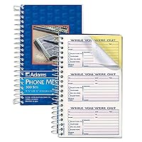 Adams Phone Message Book, 8.5 x 5.25 Inch, Spiral Bound, 2-Part, Carbonless, 3 Messages per Page, 300 Sets, White and Canary (SC8603D)