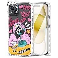 Compatible with iPhone 15 Case Cute Aesthetic Clear TPU Bumper Protective Phone Case Girly Scream Skeleton Skull Pattern Print Cover Designed for iPhone 15