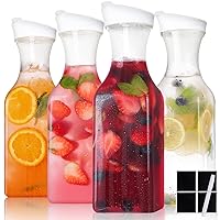 Tomnk 4pcs 50oz Juice Containers with Lids, Plastic Water Carafe with Lid, Square Base Water Containers, Mimosa Bar Supplies Beverage Pitcher for Water, Tea, Juice, Milk, Lemonade and Other Beverages