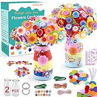 Crafts for Girls Ages 4-12 Gift Make Your Own Flower Bouquet with Buttons Felt Flowers, Graduation Gifts Vase Art and Craft for Children - DIY Activity for Boys & Girls Age 6 7 8 9 10 11 12 Year Old
