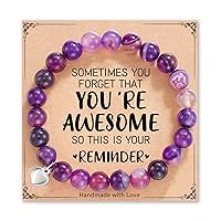 HGDEER Natural Stone Healing Bracelet, Sometimes Your Forget You're Awesome Reminder Bracelets Best GIfts Ideas for Women with Quote Card