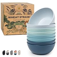 Grow Forward Premium Wheat Straw Cereal Bowls - 27oz Reusable Plastic Bowls Set of 8 - Unbreakable BPA-Free Dishwasher & Microwave Safe Soup Bowls for Kitchen, Camping, RV - Seascape