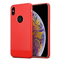 Carbon Series Case Designed for iPhone Xs Max, Full Matte Slim Fit Flexible TPU Minimal Durable Protection Case Cover Brushed Carbon Fiber Effect (Red)