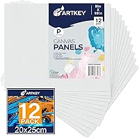 Artkey Canvases for Painting 8x10 Inch 12-Pack, 10 oz Primed 100% Cotton White Blank Flat Canvas Boards, Art Paint Canvas Panels for Acrylic Oil Watercolor Tempera Paints