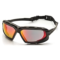 Pyramex Safety Highlander XP Eyewear, Black-Gray Frame/Sky Red Mirror Anti-Fog Lens