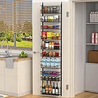 Over the Door Pantry Organizer, 10-Tier Over the Door Organizer with Adjustable Basket, Pantry Door Organization for Pantry Kitchen Storage Room Spice Rack, Black
