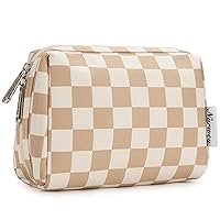 Narwey Small Makeup Bag for Purse Travel Makeup Pouch Mini Cosmetic Bag for Women (Light Checkerboard, Small)