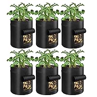 6 Pack Potato Grow Bags 10 Gallon with Flap and Handle, Planter Pots Thick Fabric Garden Containers for Tomato, Vegetable and Fruits