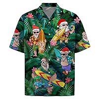 Funny Bigfoot Button Down Short Sleeve Holiday Summer Beach Tropical Bigfoot Surfing Hawaiian Shirt