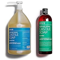 Castile Soap - 1 Gallon Unscented + 1 Liter Tea Tree Bundle - Organic Argan, Jojoba, and Hemp Oils