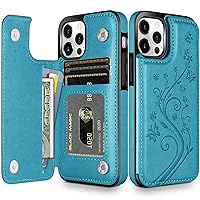 HianDier Wallet Case Compatible with iPhone 13 Pro MAX Case 5G 6.7-inch Slim Protective with Credit Card Slot Holder Flip Folio Soft PU Leather Magnetic Closure Cover, Butterfly Blue