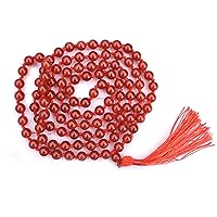 Mala- Carnelian 42 inch String 108 Beads Size - 8 mm Knotted Healing Crystal Natural Reiki Chakra Stone
