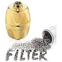 Aqua Elegante Shower Water Filter For Showerhead - Universal Shower Head Filters To Remove Chlorine & Hard Minerals - Gold Bath Purifier And Filtered Softener System Best With KDF-55 - Polished Brass