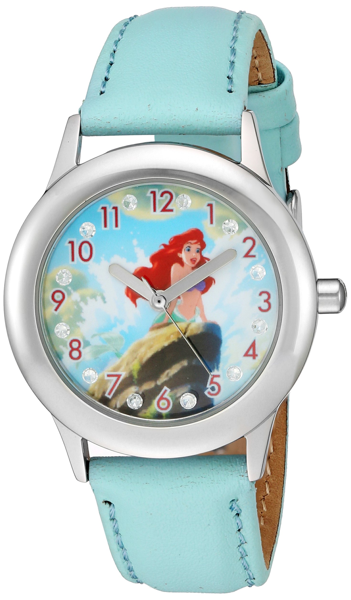 Disney Girl's 'Ariel' Quartz Stainless Steel and Leather Watch, Color:Blue (Model: W002916)