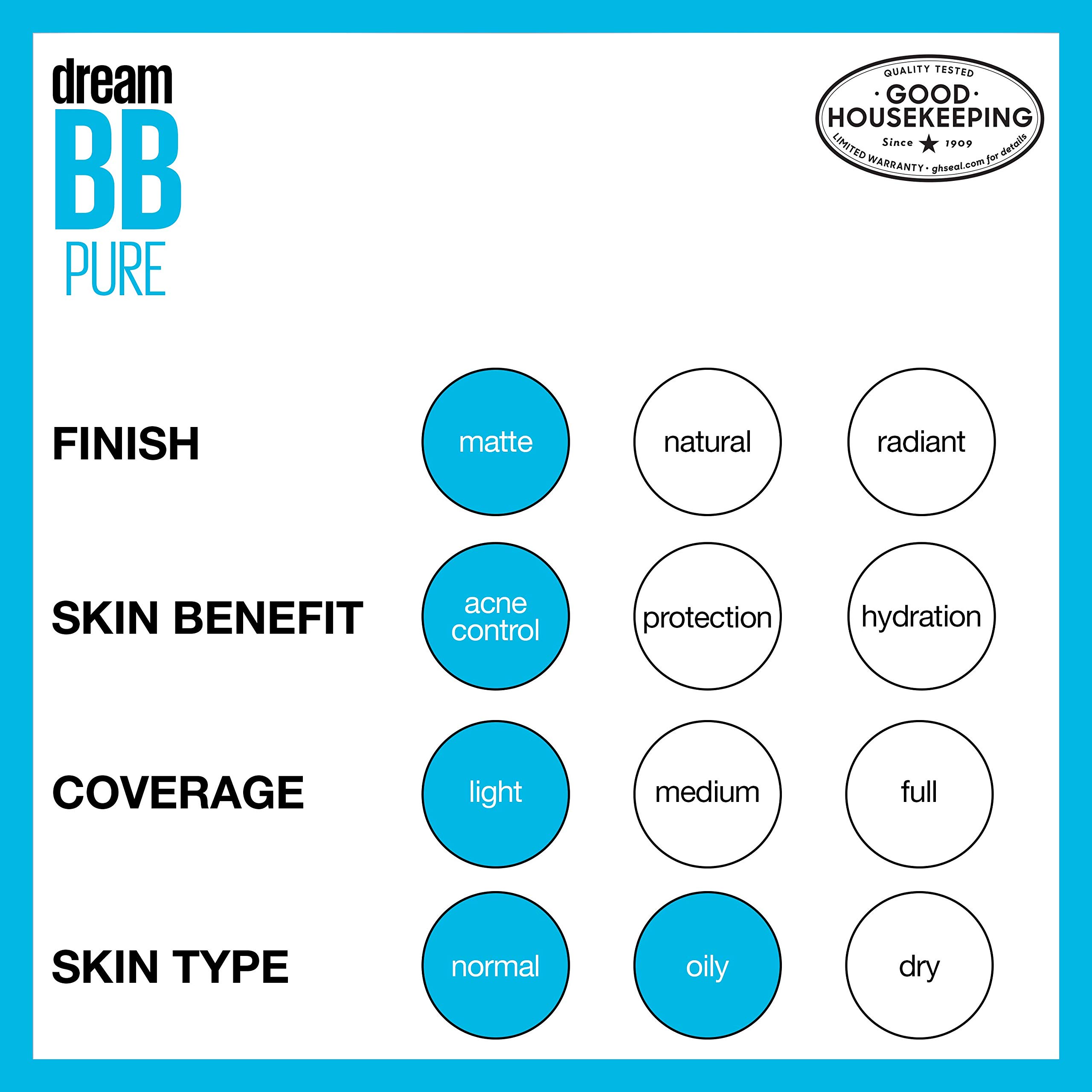 Maybelline New York Dream Pure Skin Clearing BB Cream, 8-in-1 Skin Perfecting Beauty Balm With 2% Salicylic Acid, Sheer Tint Coverage, Oil-Free, Medium, 1 Count
