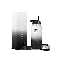 IRON °FLASK Sports Water Bottle - Wide Mouth with 3 Straw Lids - Stainless Steel Gym & Outdoor Bottles for Men, Women & Kids - Double Walled, Insulated Thermos, Metal Canteen - Day & Night, 32 Oz