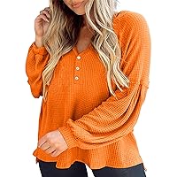 MK Shop Limited Plus Size Fall Clothes for Women V-Neck Knit Waffle Long Sleeve Tops Casual Loose Sweatshirt