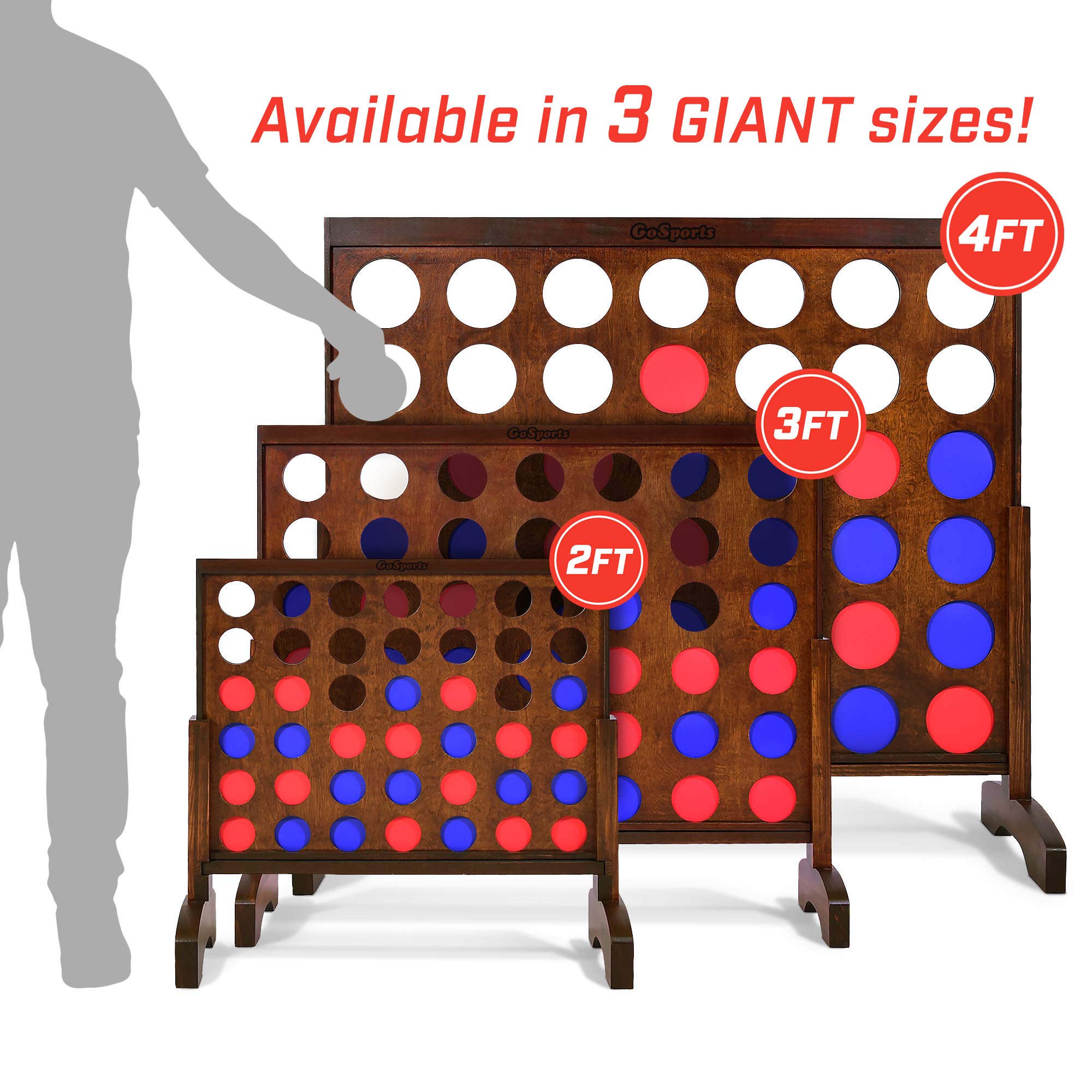 GoSports 3 Foot Width Giant Wooden 4 in a Row Game - Choose Between Classic White or Dark Stain - Jumbo 4 Connect Family Fun with Coins, Case and Rules