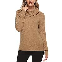 Woolicity Women's Cowl Neck Sweaters Long Sleeve Loose Fitting Ribbed Cozy Soft Casual Turtleneck Pullover Tops Camel