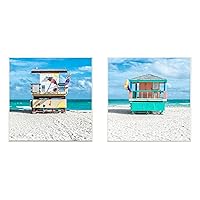 Stupell Home Décor Sunny Beach Shack 2pc Wall Plaque Art Set, 12 x 0.5 x 12, Proudly Made in USA
