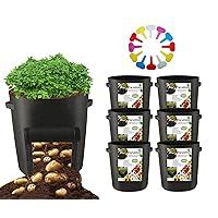 6-Pack 7Gallon Potato Grow Bags,Heavy Duty Thickened Nonwoven Vegetable/Flower/Plant Fabric Pots with Handles (Black), Come with 12 Pcs Plant Labels