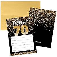 DISTINCTIVS Black and Gold 70th Birthday Party Invitations - 10 Cards with Envelopes