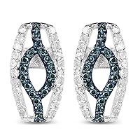 0.42 Carat Genuine Blue Diamond and White Diamond .925 Sterling Silver Earrings