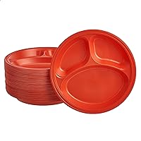 Amazon Basics Plastic Plate, 3-Compartment, 10.25 Inch, Pack of 125, Red