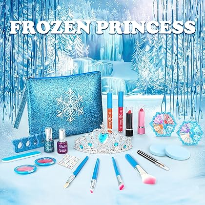 Kids Makeup Kit for Girls, Washable Real Makeup Set for Little Girls, Princess Frozen Toys for Girls Toys for 4 5 6 7 8 Year Old, Kids Play Makeup Starter Kit Cosmetic Beauty Set Frozen Makeup Set