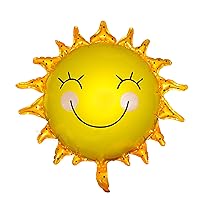 Sun Smiley Face Foil Mylar Balloons Sunshine Birthday Party Balloons Sunny Wedding Anniversary Summer Theme Party Favors Decorations, 28 inch, 5 PC