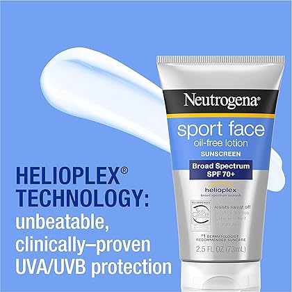 Neutrogena Sport Face Sunscreen SPF 70+, Oil-Free Facial Sunscreen Lotion with Broad Spectrum UVA/UVB Sun Protection, Sweat-Resistant & Water-Resistant, 2.5 fl. oz