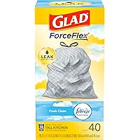 Glad Trash Bags, ForceFlex Tall Kitchen Drawstring Garbage Bags, Fresh Clean, 13 Gal, 40 Ct (Package May Vary)