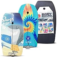 Body Boards - Lightweight EPS Core Boogie Boards for Beach - Bodyboard, Boogie Board for Beach Kids with Wrist Leash Surfing for Kids & Adults - 2 Pack