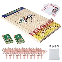 Horse Race Board Game, Wooden Horse Racing Board Games Set with 11 Deluxe Classic Metal Horses, 4 Dice and 2 Boxes of Playing Cards (Race Board)