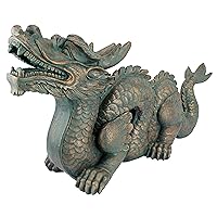 Design Toscano Asian Dragon of the Great Wall Garden Statue, Large, 29 Inch, Polyresin, Bronze Verdigris Finish