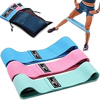 Healthsmart Fabric Resistance Bands, Targets Abs, Glutes, Quads, Calves, Hamstrings, 3 Bands with Variable Resistance Levels, Minimum 15lbs and Maxes at 70lbs, Travel Case & Exercises Included