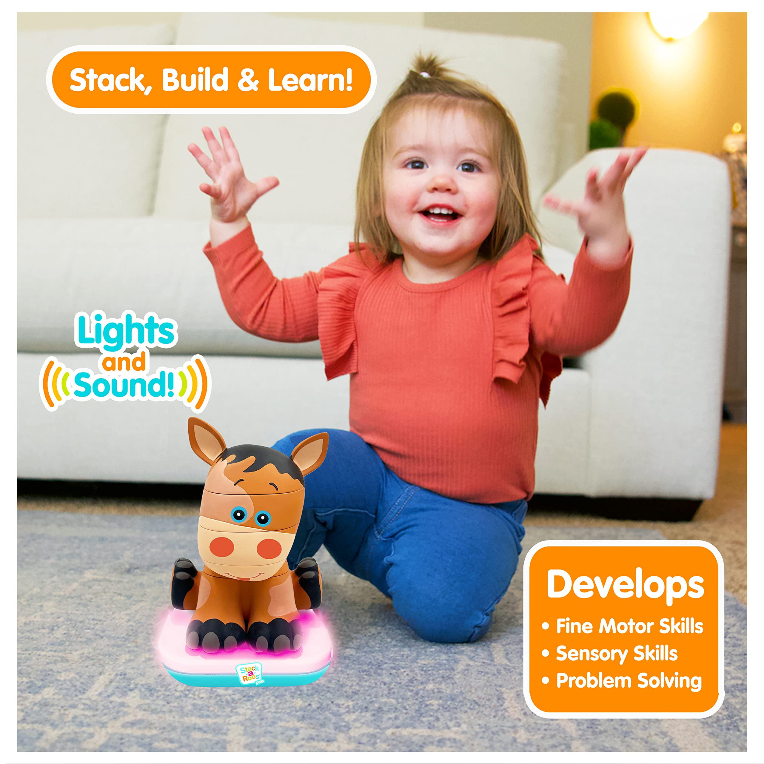 Stack-a-Roos Baby Horse by Salus Brands - Animal Stacking Toy, Educational Early Learning Toy for Infants Babies Toddlers, Age 12+ Months - Great Baby Gifts