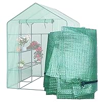 Greenhouse Replacement Cover, 56×56×76 Inch PE Walk-in Greenhouse Cover for Gardening Plants w/Roll-Up Zipper Door, Waterproof Frost Protection Wind Rain Proof, Easy Assembly (No Frames Include)