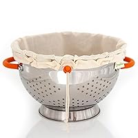 Greek Yogurt Strainer Set: Stainless Steel Colander with Organic Cotton Strainer Pouch | Premium Greek Yogurt Maker, Large 5-Quart Size