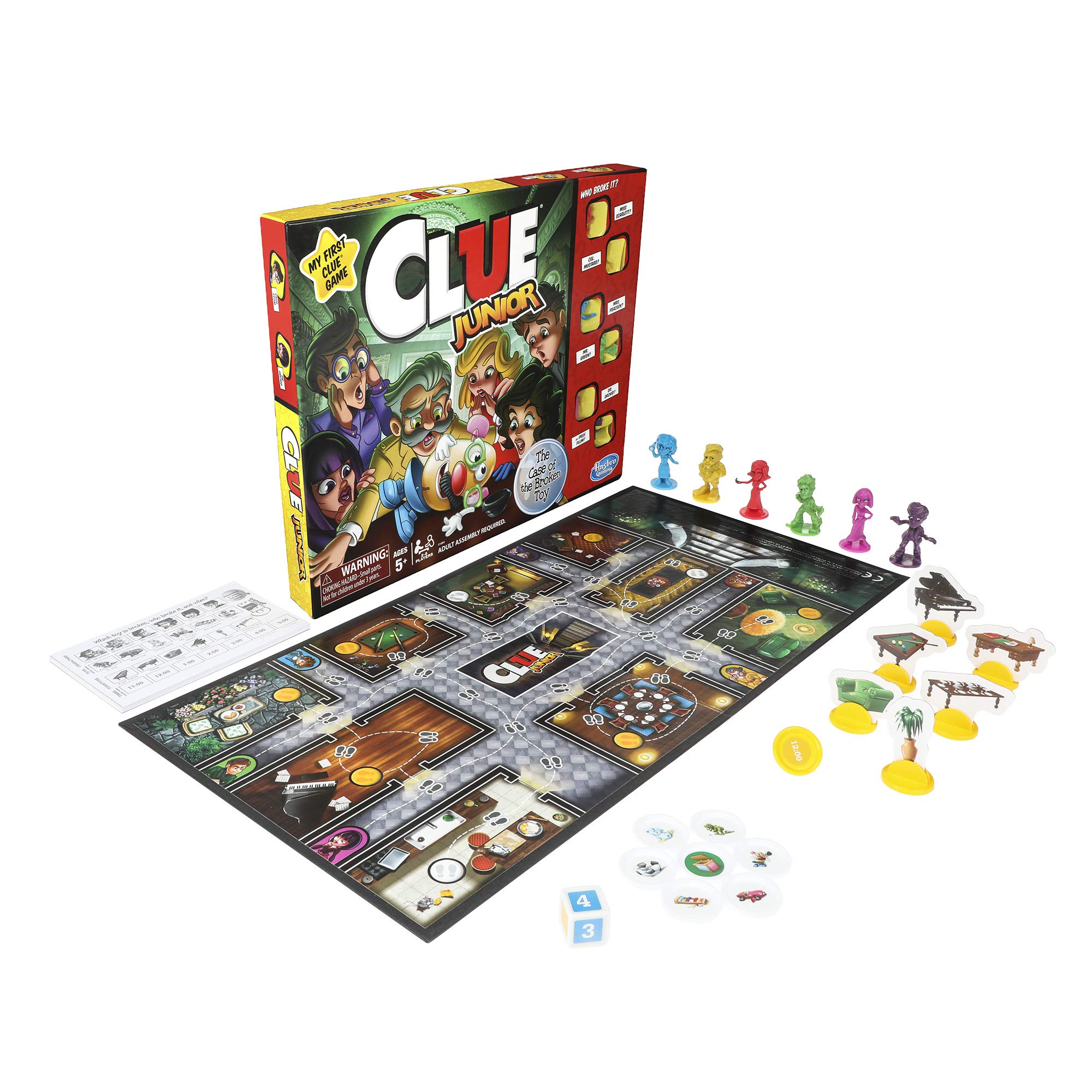 Hasbro Gaming Clue Junior Board Game for Kids Ages 5 and Up, Case of The Broken Toy, Classic Mystery Game for 2-6 Players