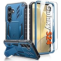 FNTCASE for Samsung Galaxy S24 Case: Military Grade Shockproof Protective Phone Cover with Kickstand | Rugged Full Drop Proof Protection | Dual Layer Matte Textured TPU Cases - 6.2 inches (Blue)